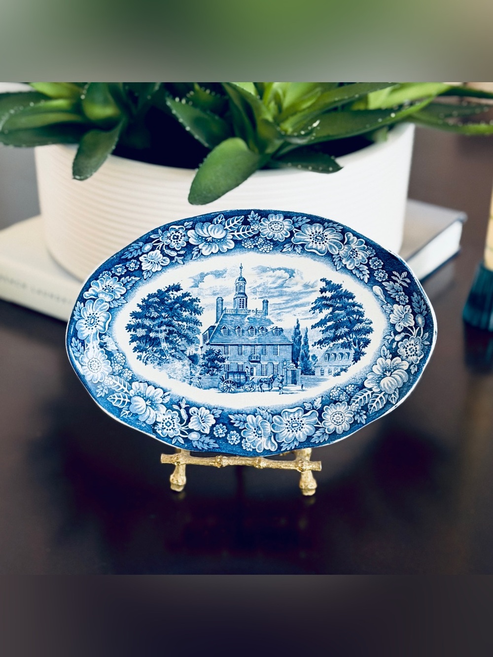 Staffordshire Liberty Blue Gravy Plate / Oval Relish Plate